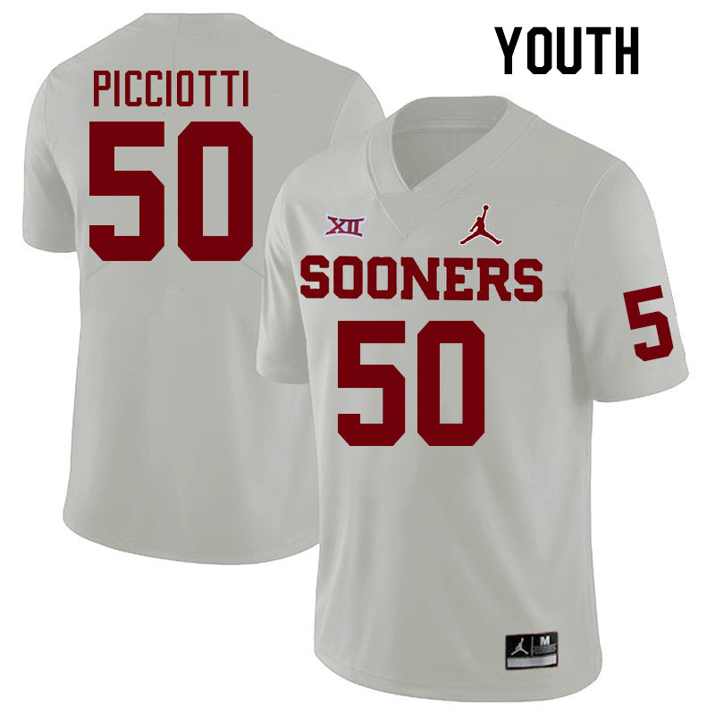 Youth #50 Phil Picciotti Oklahoma Sooners College Football Jerseys Stitched-White